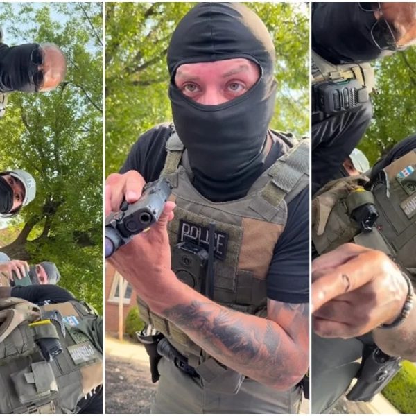 Agente do ICE em situação tensa: encapuzado ameaça mulher com arma nos EUA